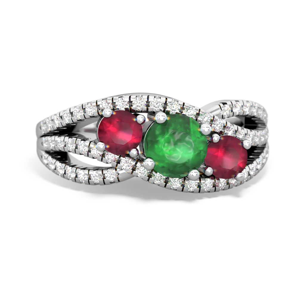 Emerald Three Stone Aurora 14K White Gold ring R3080