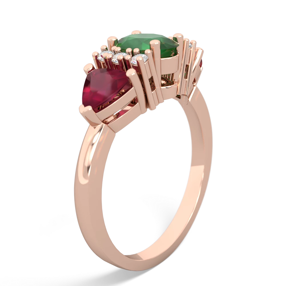 Emerald Antique Style Three Stone 14K Rose Gold ring R2186