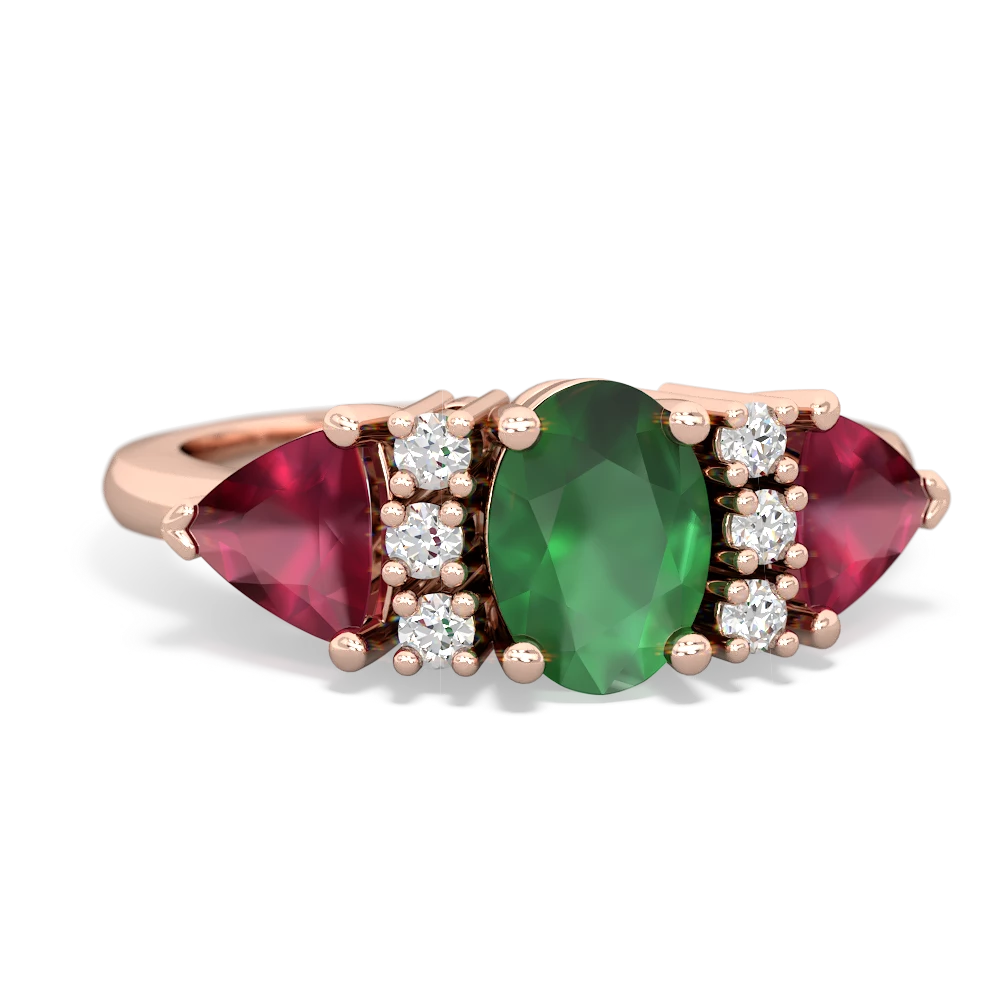 Emerald Antique Style Three Stone 14K Rose Gold ring R2186