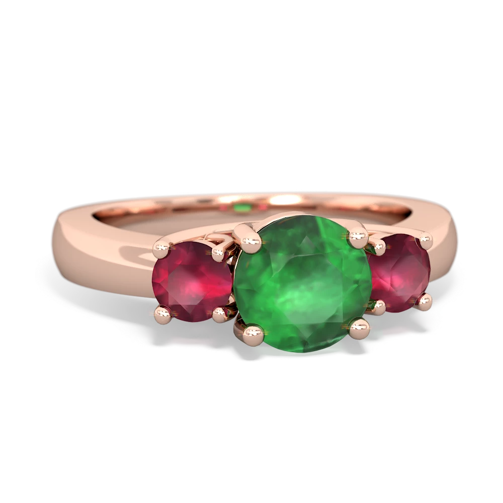 Emerald Three Stone Round Trellis 14K Rose Gold ring R4018