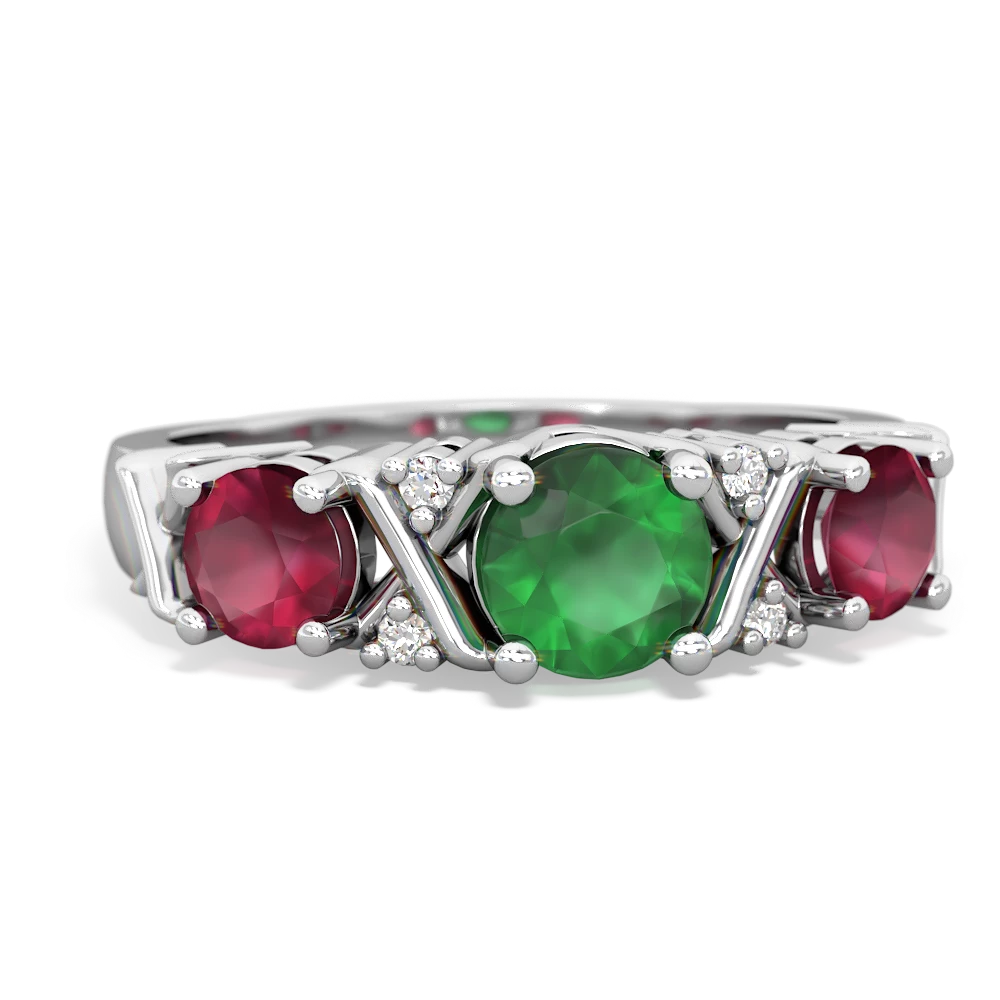 Emerald Hugs And Kisses 14K White Gold ring R5016