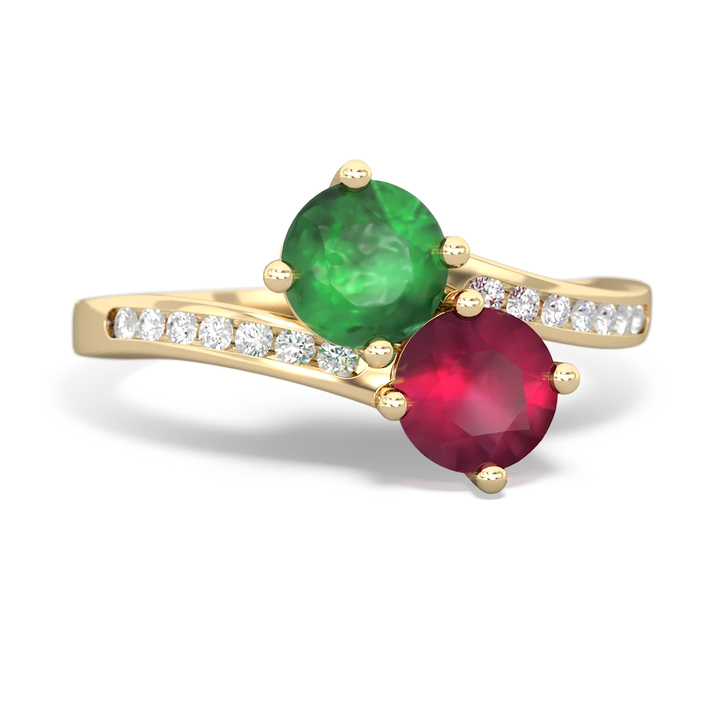 Emerald Channel Set Two Stone 14K Yellow Gold ring R5303