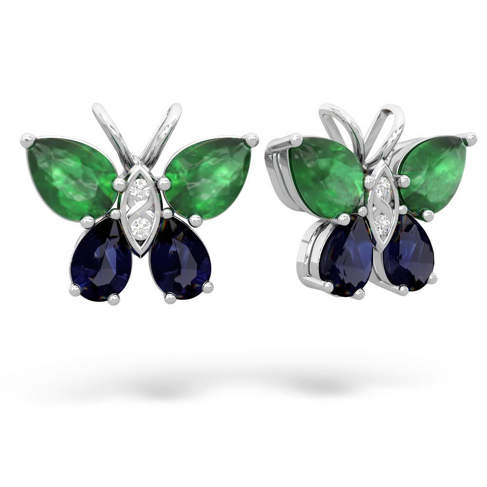 Emerald Butterfly 14K White Gold earrings E2215