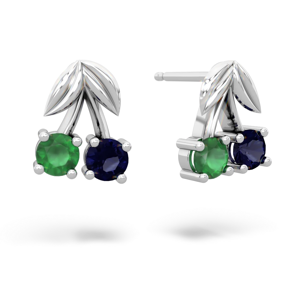 Emerald Sweet Cherries 14K White Gold earrings E7001