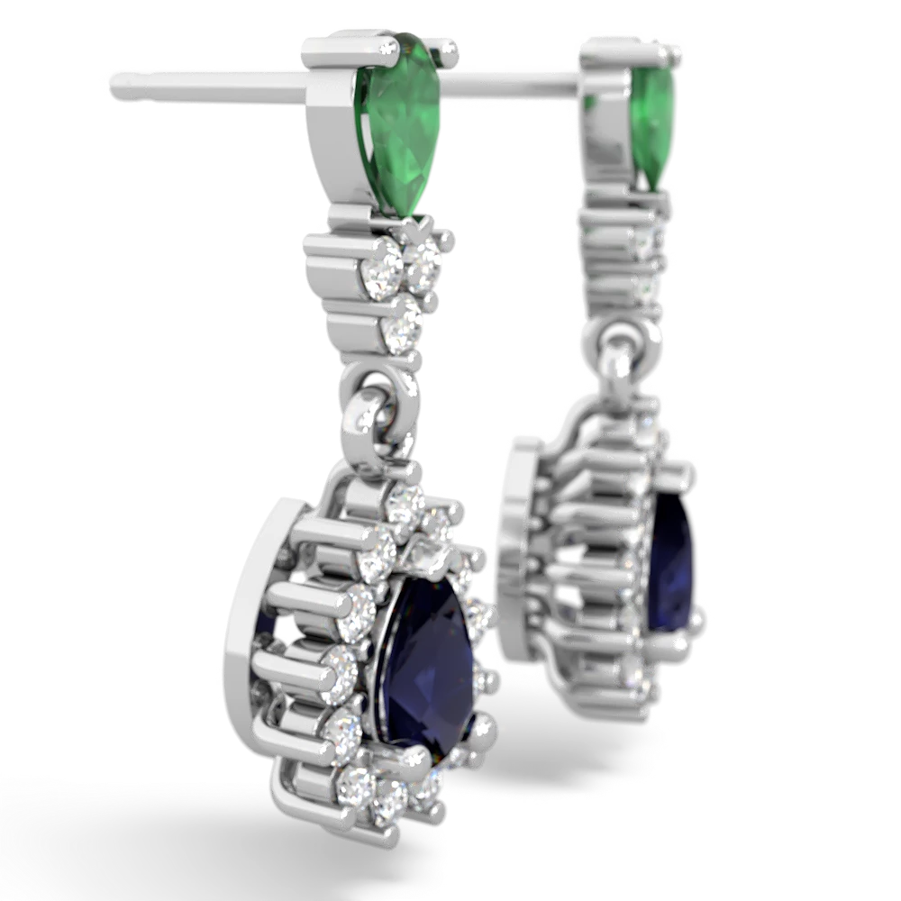 Emerald Halo Pear Dangle 14K White Gold earrings E1882