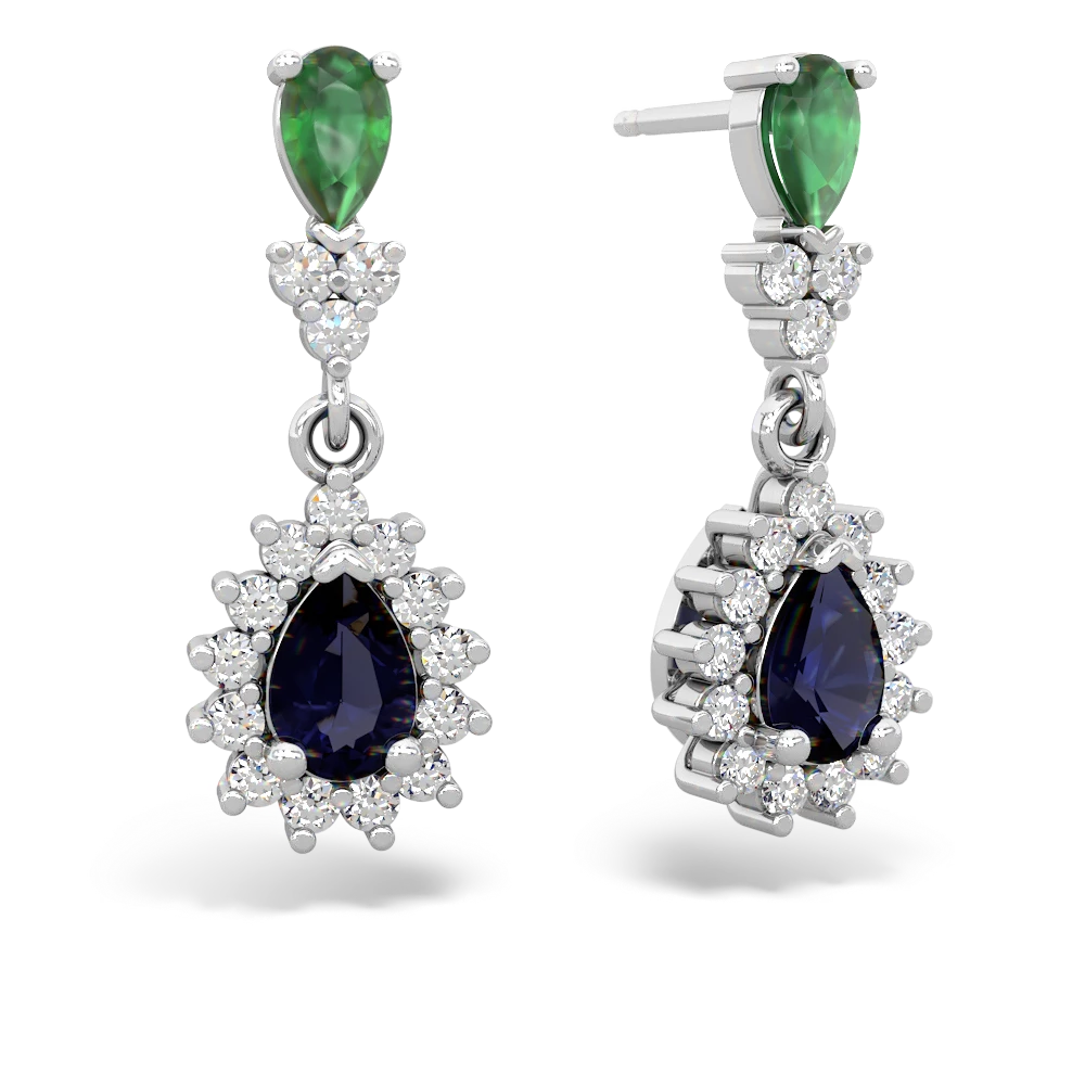 Emerald Halo Pear Dangle 14K White Gold earrings E1882