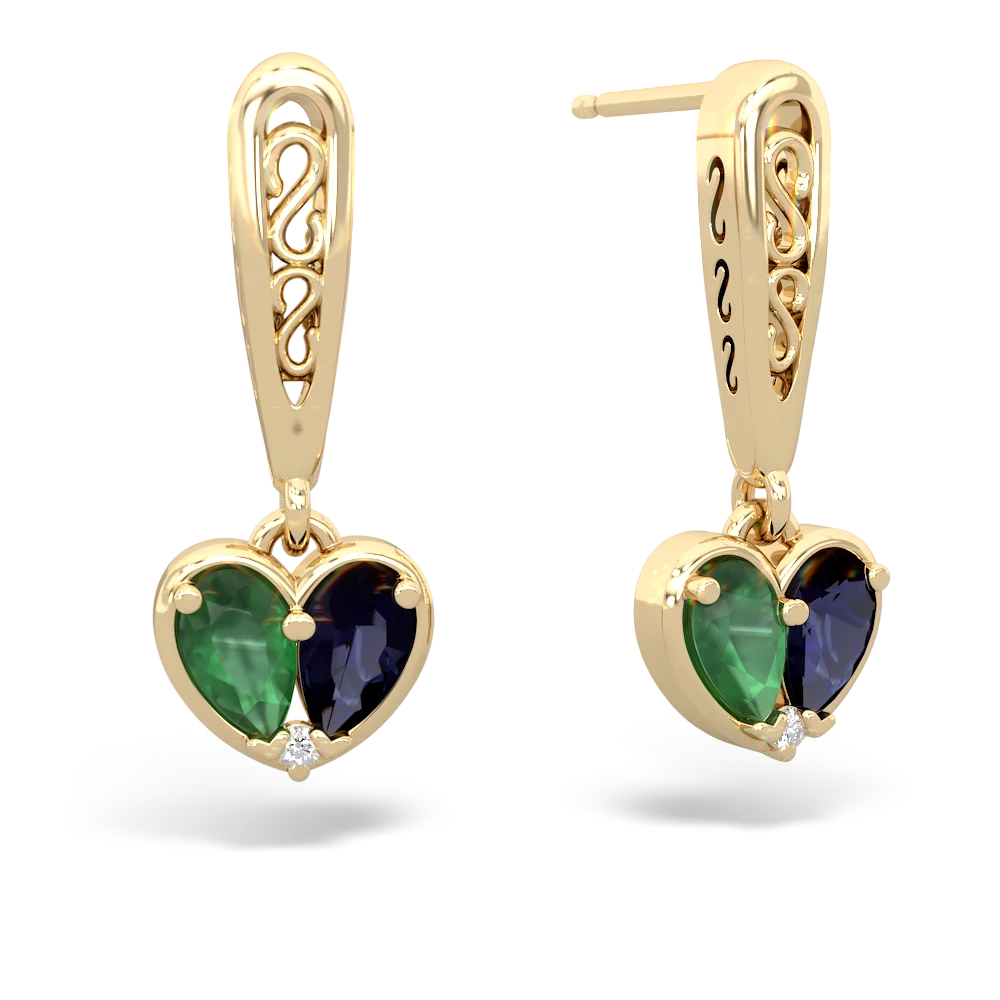 Emerald Filligree Heart 14K Yellow Gold earrings E5070