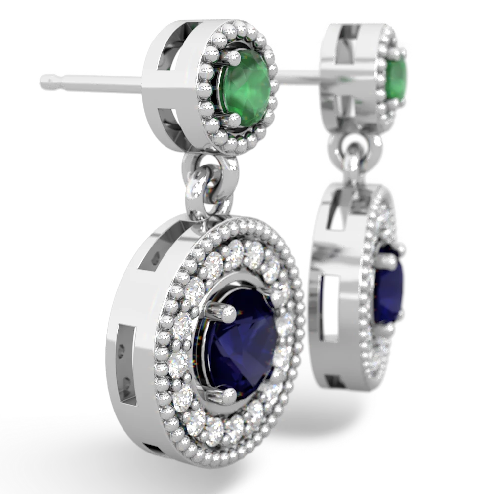 Emerald Halo Dangle 14K White Gold earrings E5319