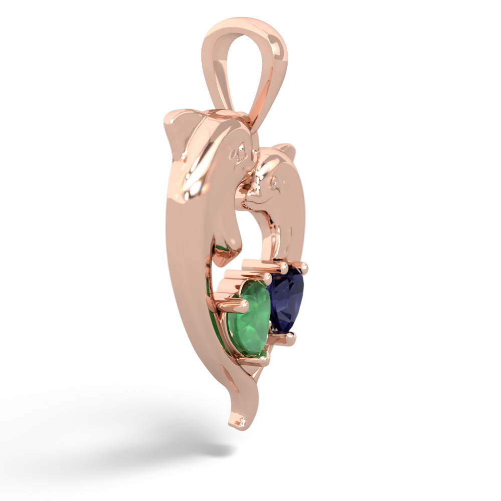 Emerald Dolphin Heart 14K Rose Gold pendant P5820