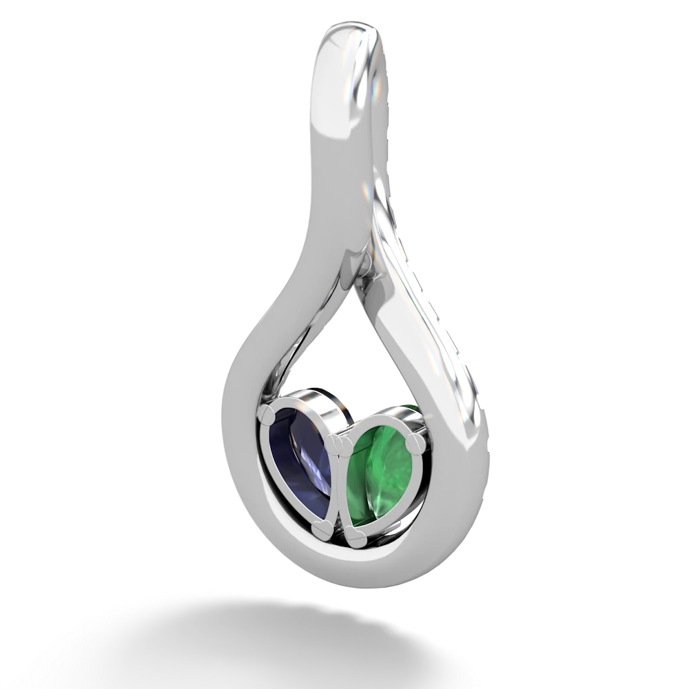 Emerald Pave Twist 'One Heart' 14K White Gold pendant P5360