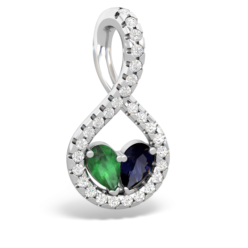 Emerald Pave Twist 'One Heart' 14K White Gold pendant P5360