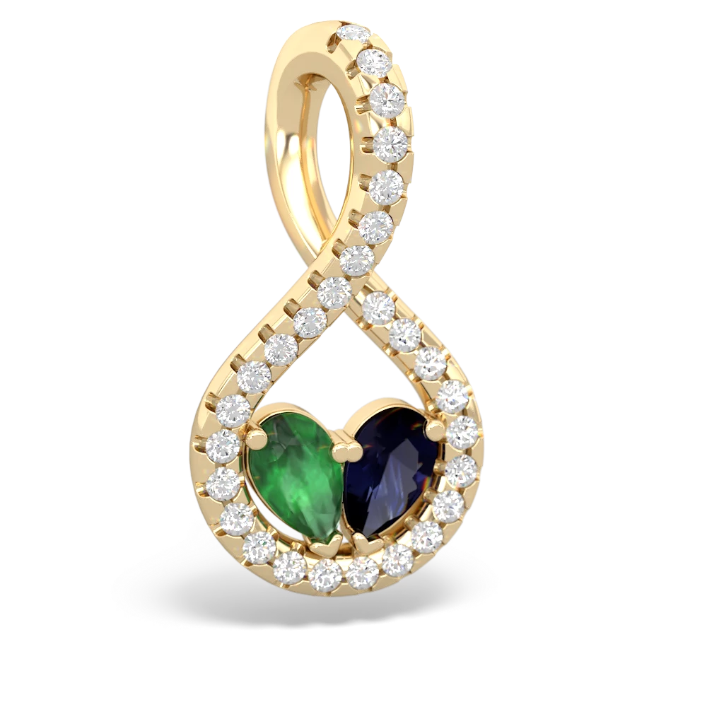 Emerald Pave Twist 'One Heart' 14K Yellow Gold pendant P5360