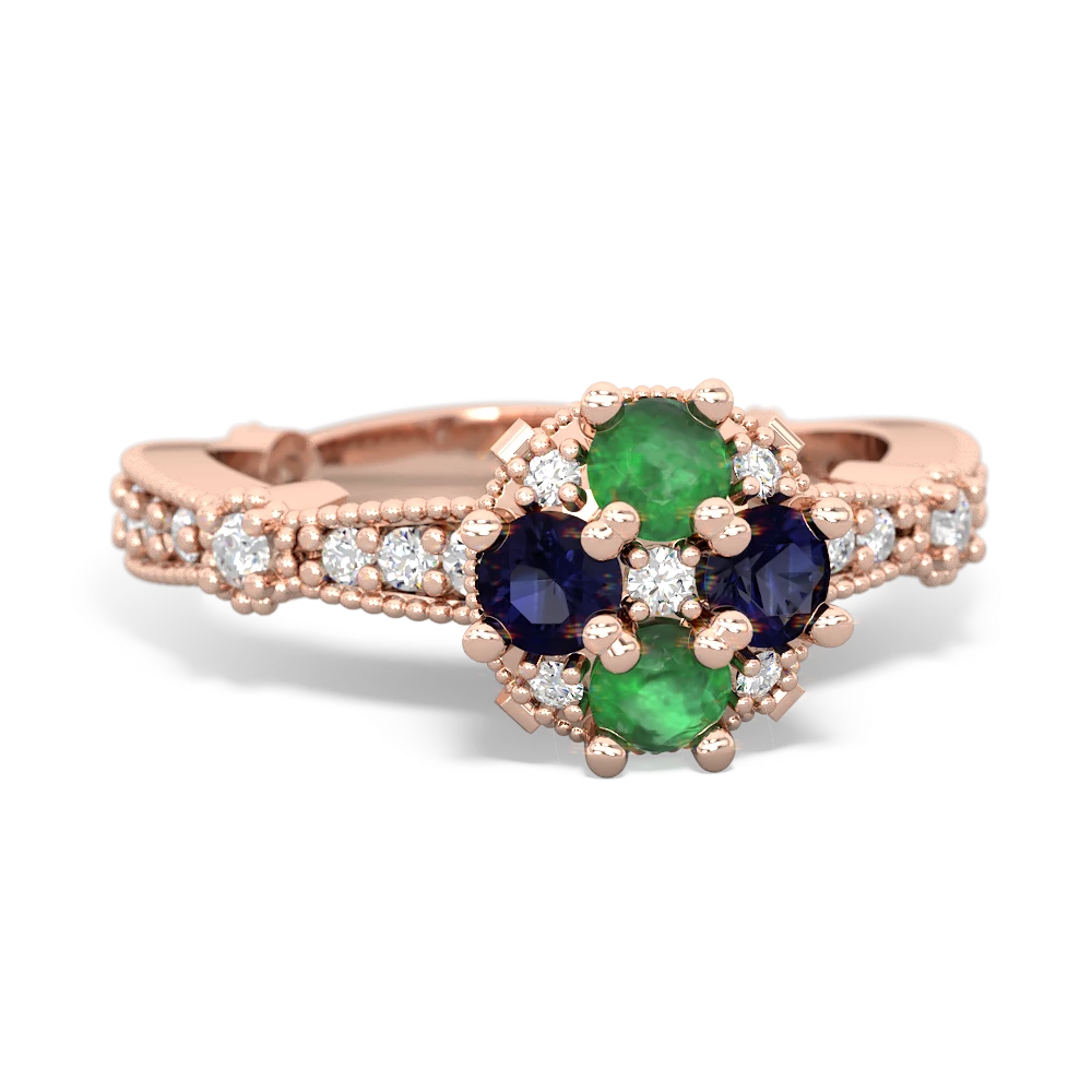 Emerald Sparkling Tiara Cluster 14K Rose Gold ring R26293RD