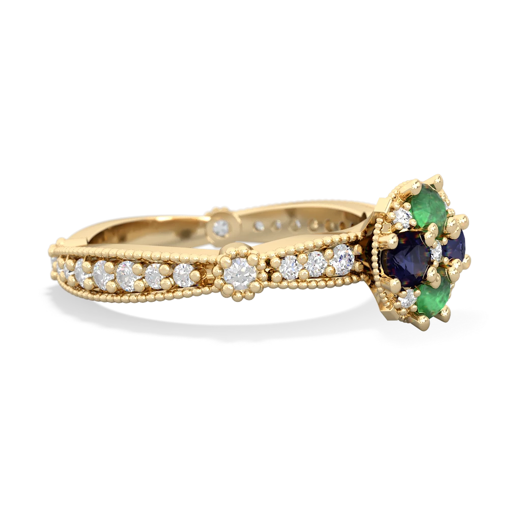 Emerald Sparkling Tiara Cluster 14K Yellow Gold ring R26293RD