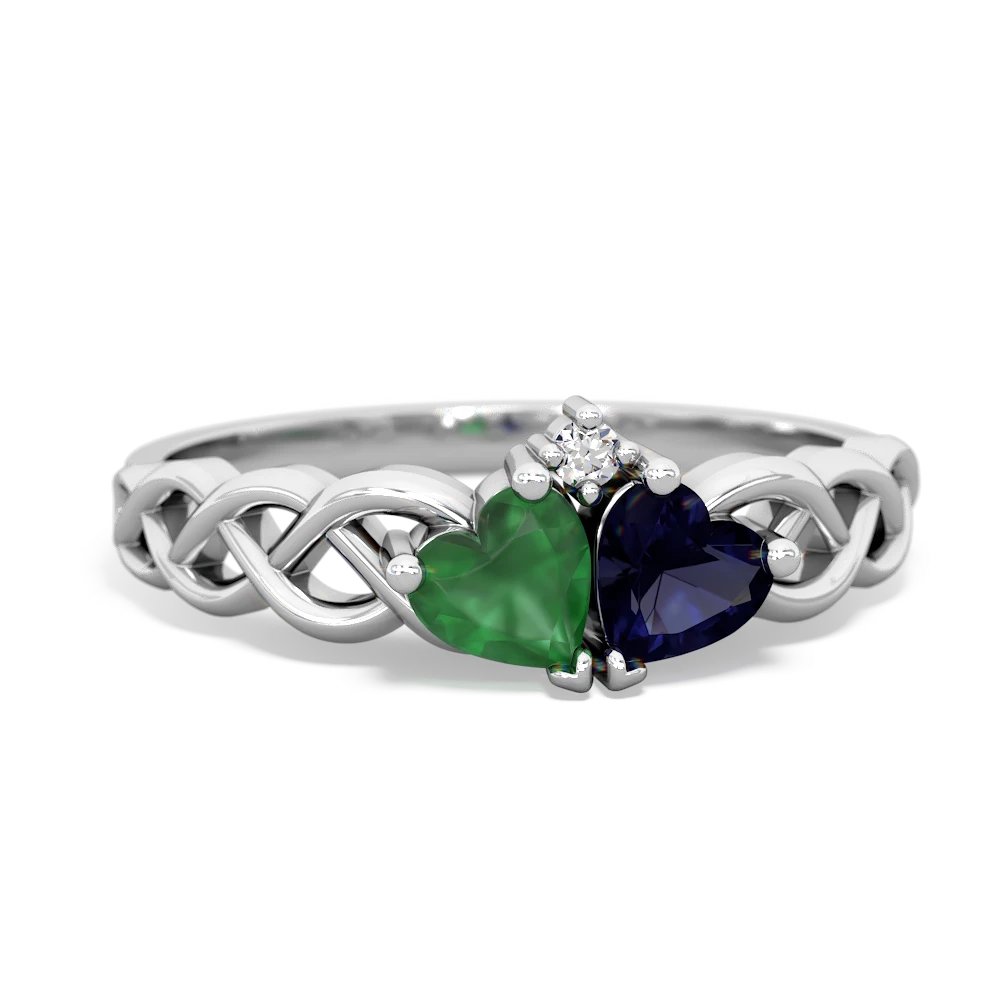 Emerald Heart To Heart Braid 14K White Gold ring R5870