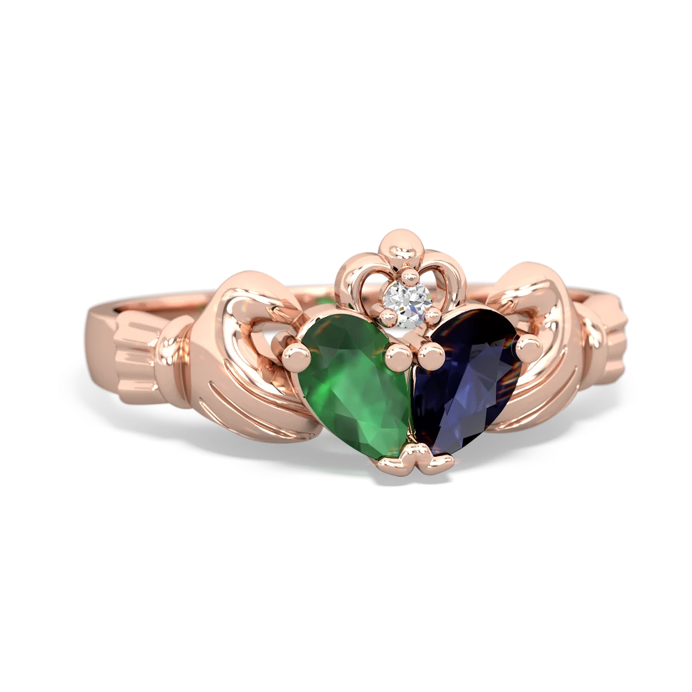 Emerald 'Our Heart' Claddagh 14K Rose Gold ring R2388