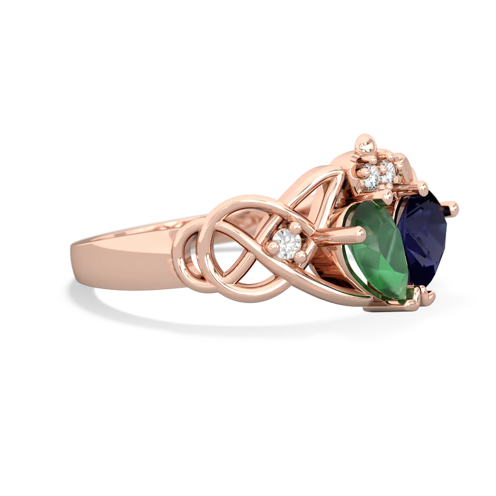 Emerald 'One Heart' Celtic Knot Claddagh 14K Rose Gold ring R5322