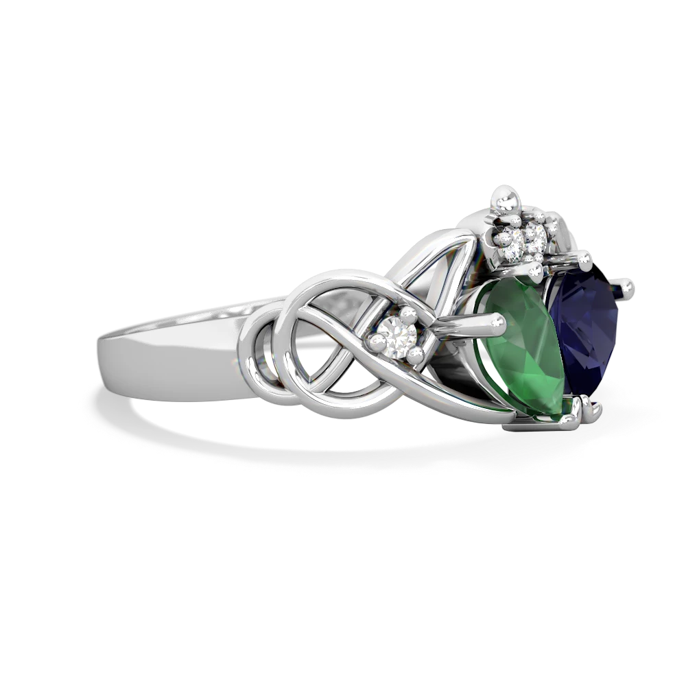 Emerald 'One Heart' Celtic Knot Claddagh 14K White Gold ring R5322