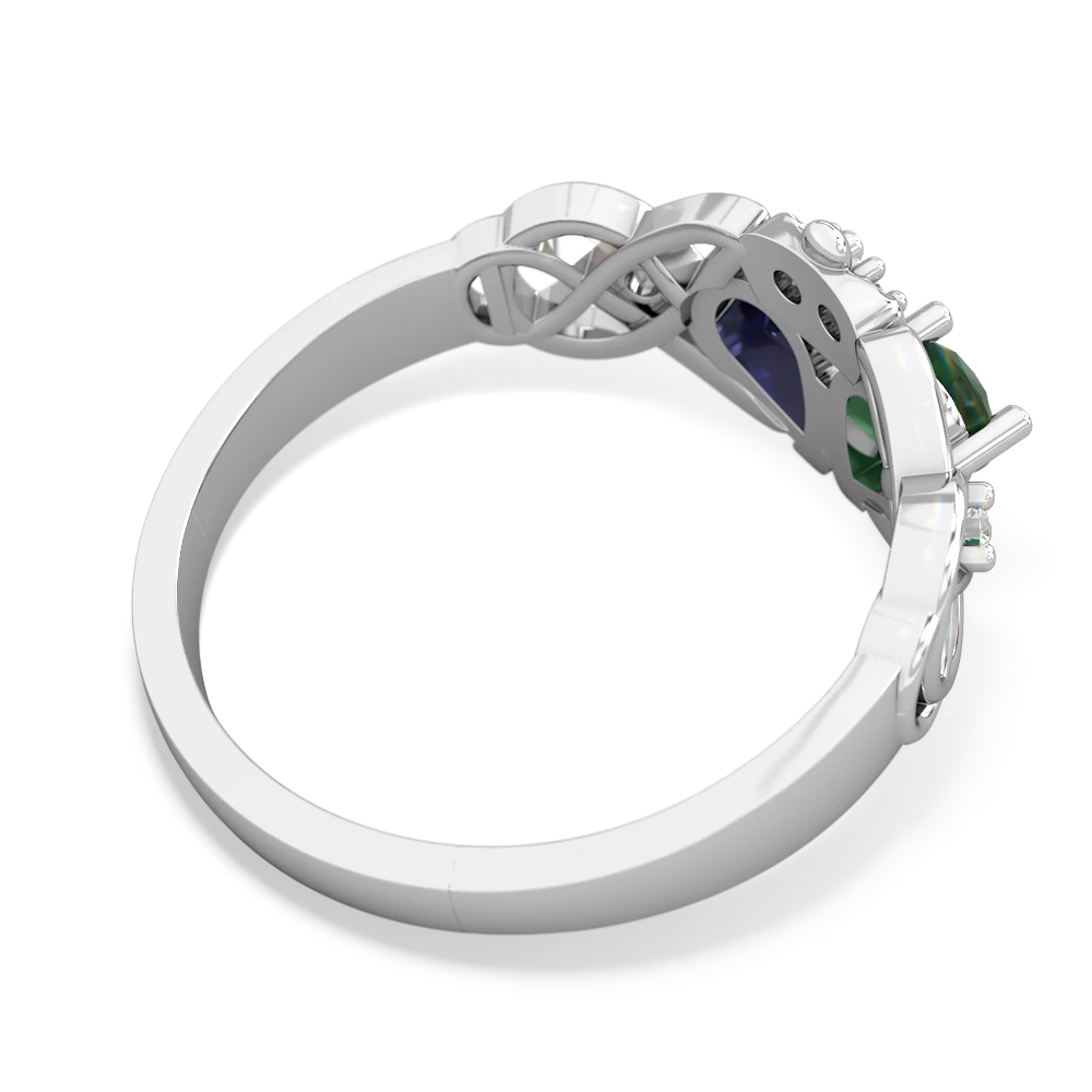 Emerald 'One Heart' Celtic Knot Claddagh 14K White Gold ring R5322