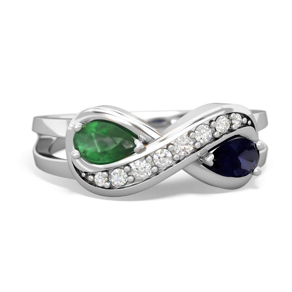 Emerald Diamond Infinity 14K White Gold ring R5390