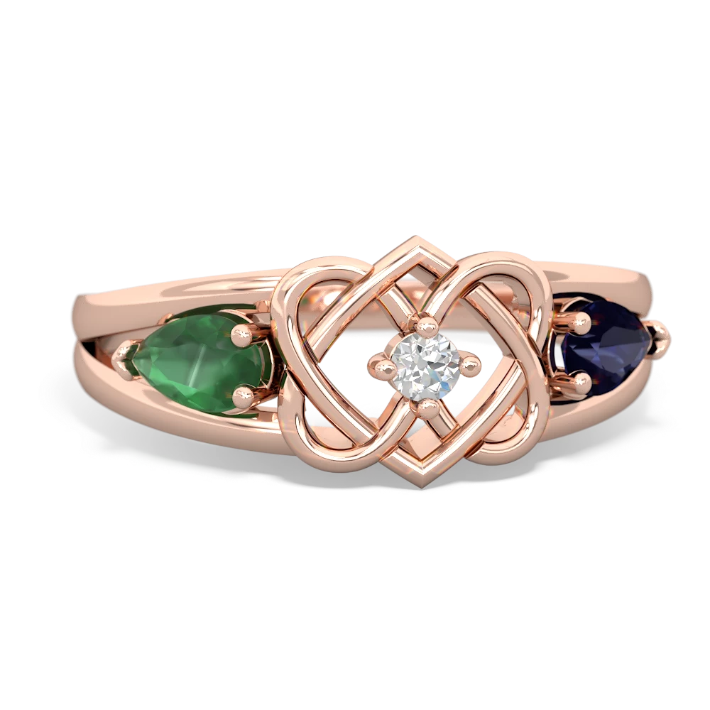 Emerald Hearts Intertwined 14K Rose Gold ring R5880