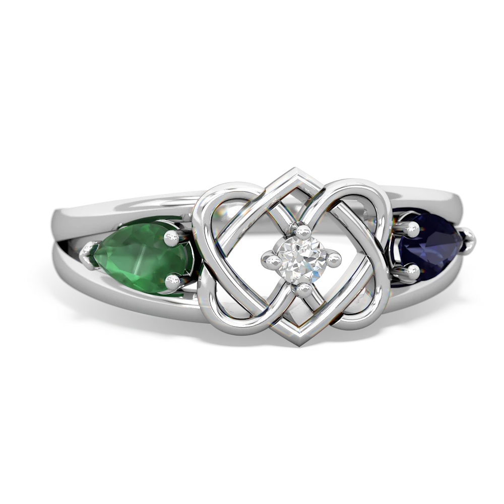 Emerald Hearts Intertwined 14K White Gold ring R5880