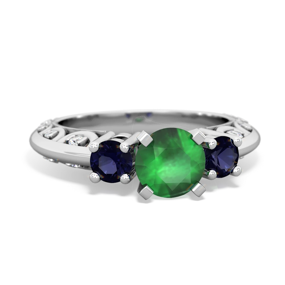 Emerald Art Deco Eternal Embrace Engagement 14K White Gold ring C2003