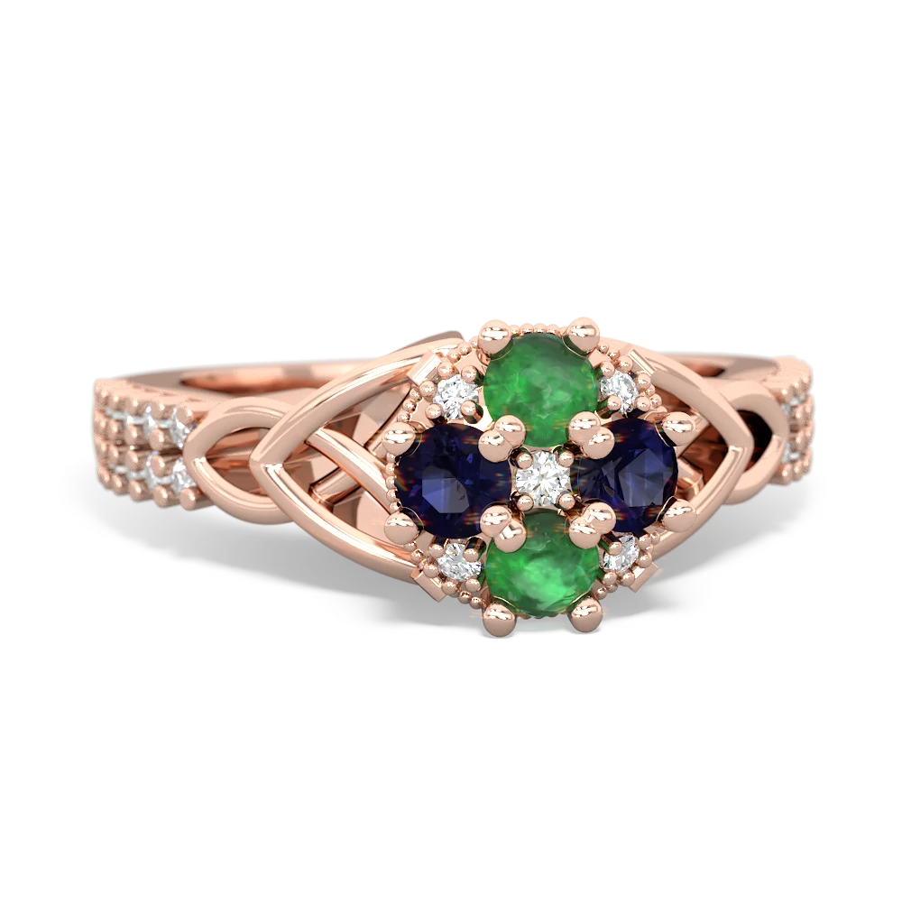 Emerald Celtic Knot Cluster Engagement 14K Rose Gold ring R26443RD