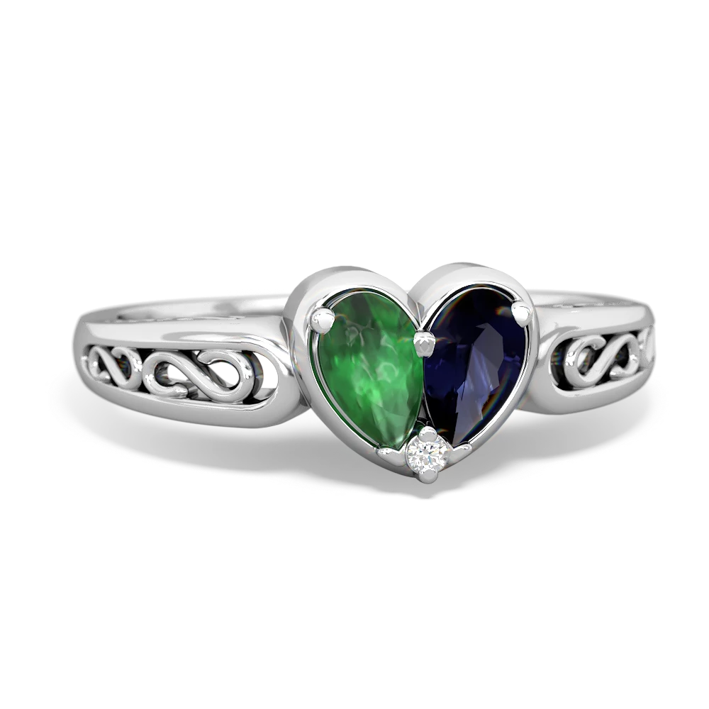 Emerald Filligree 'One Heart' 14K White Gold ring R5070