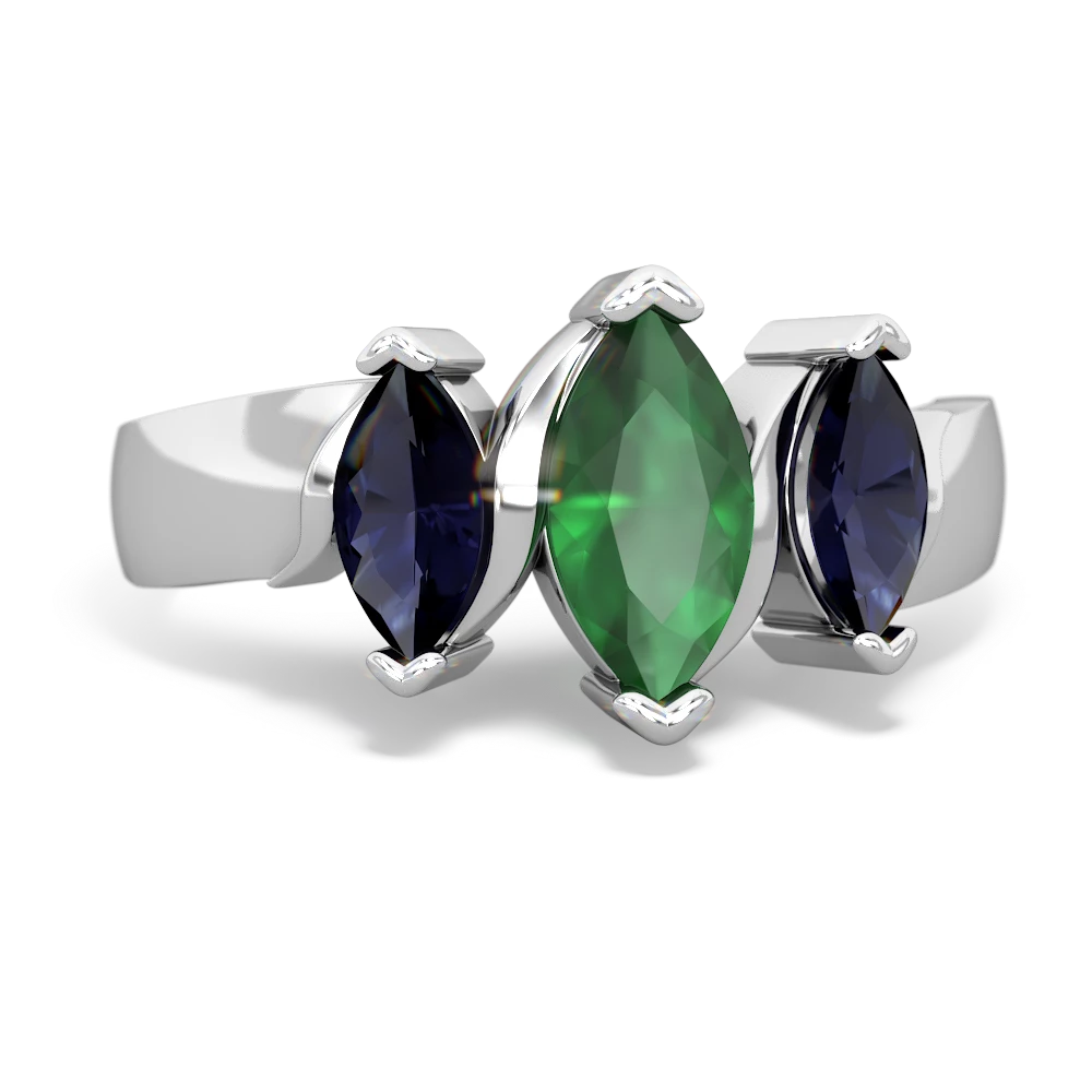 Emerald Three Peeks 14K White Gold ring R2433