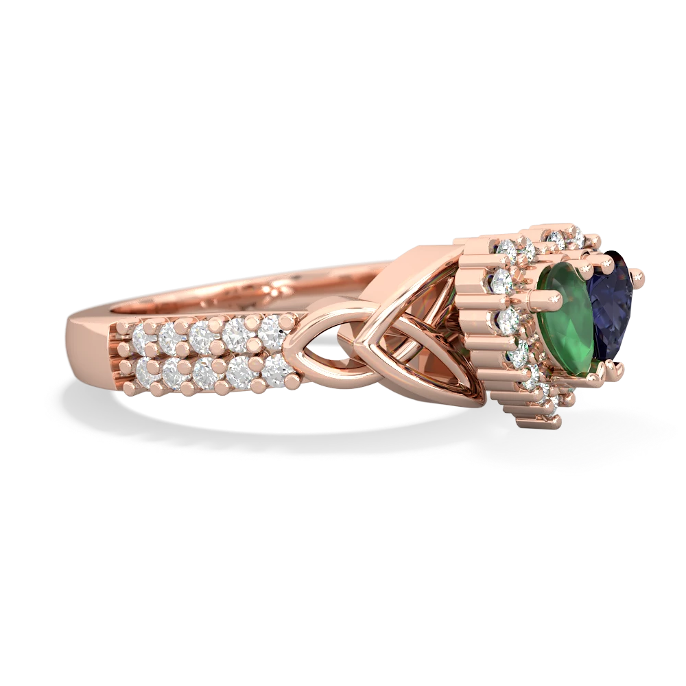 Emerald Celtic Knot Two Hearts As One 14K Rose Gold ring R2644HRT