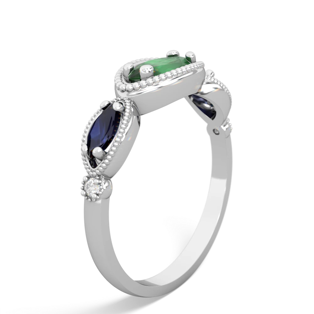 Emerald Milgrain Marquise 14K White Gold ring R5700