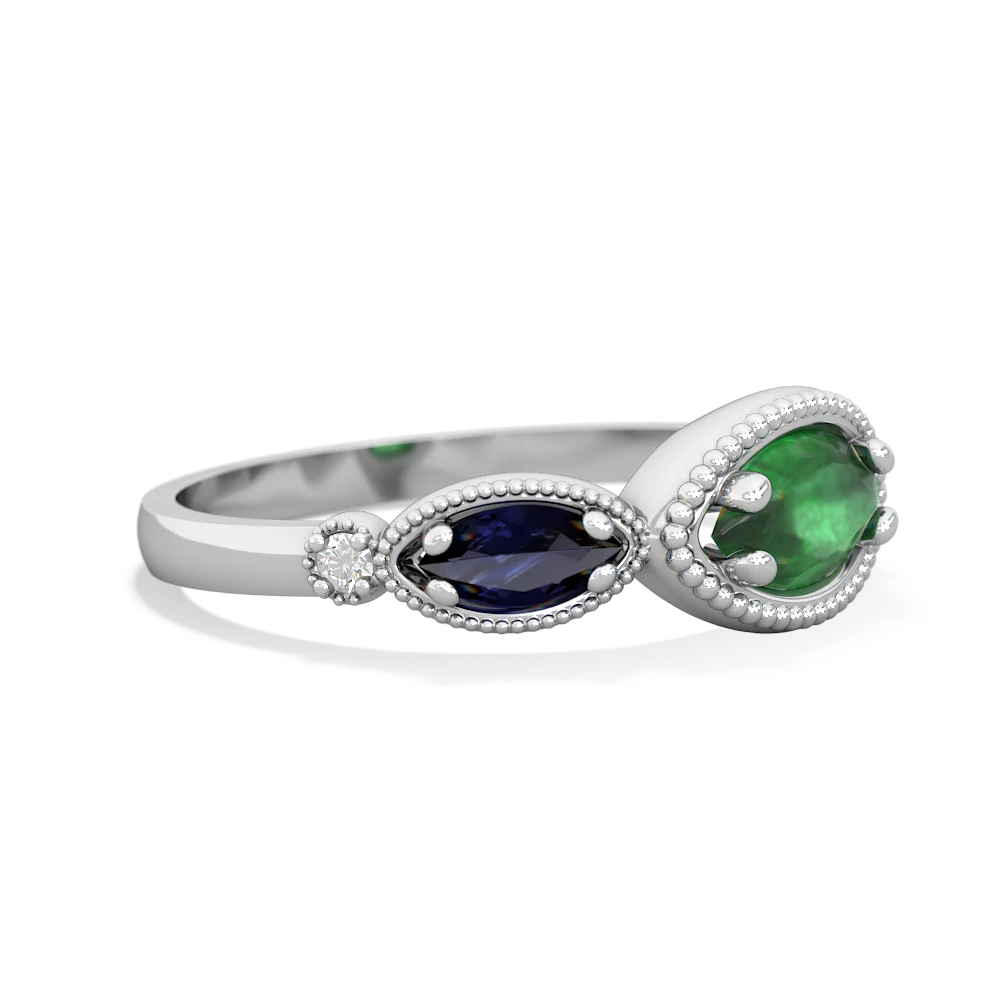 Emerald Milgrain Marquise 14K White Gold ring R5700