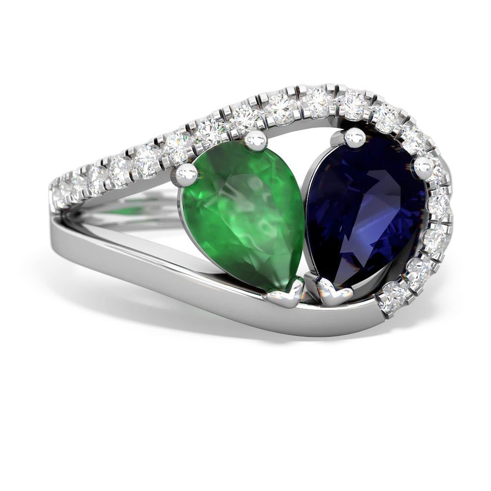 Emerald Nestled Heart Keepsake 14K White Gold ring R5650