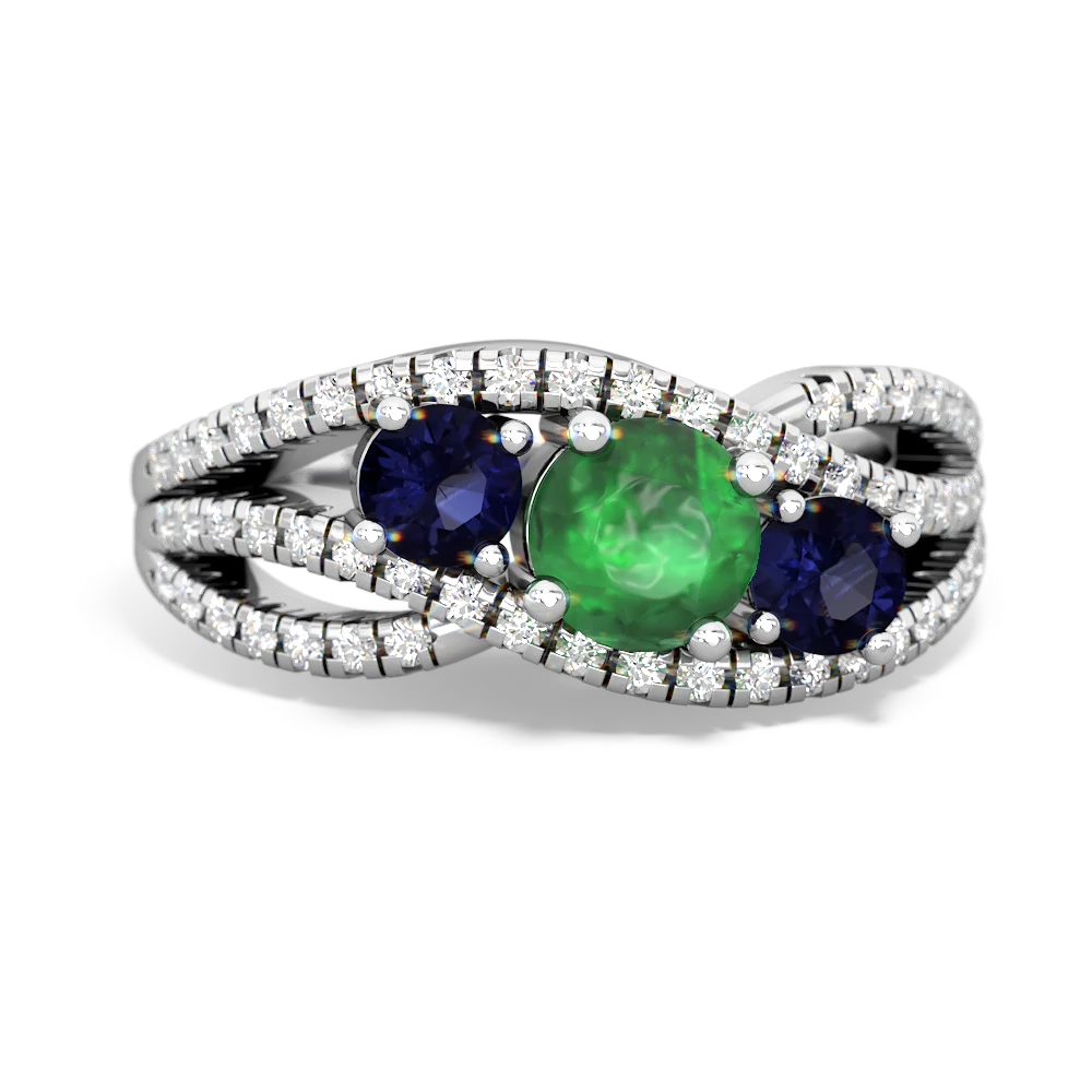 Emerald Three Stone Aurora 14K White Gold ring R3080