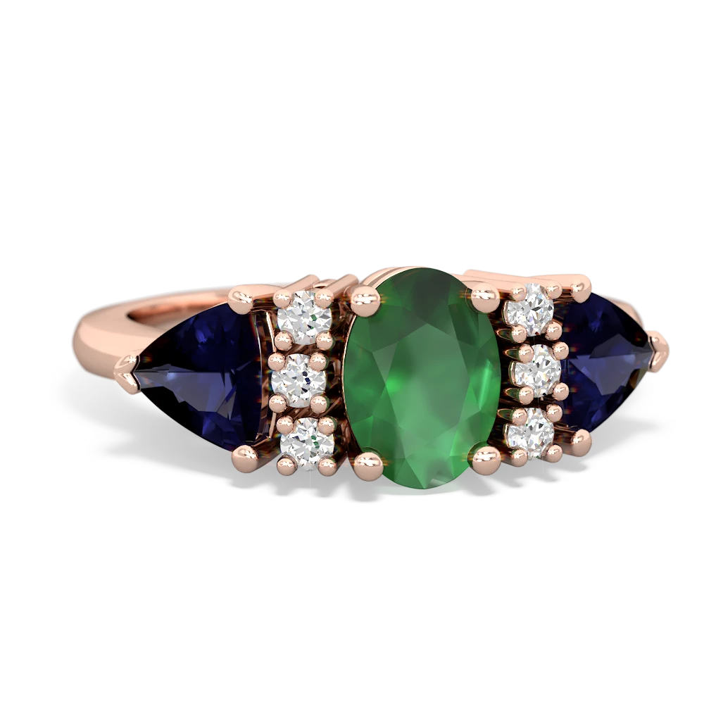 Emerald Antique Style Three Stone 14K Rose Gold ring R2186