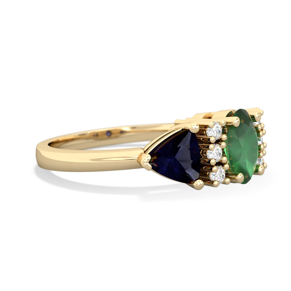 Emerald Antique Style Three Stone 14K Yellow Gold ring R2186