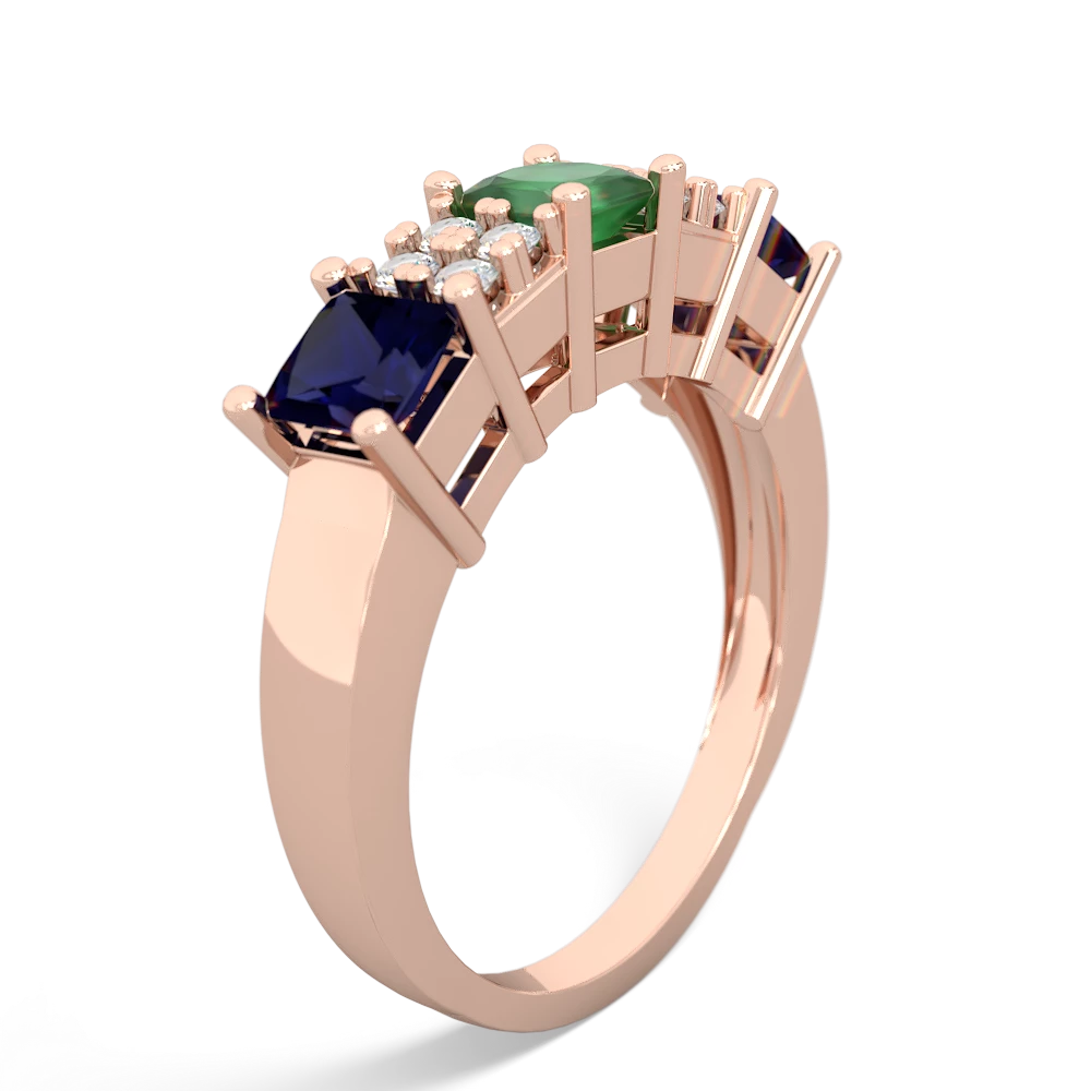 Emerald Three Stone Diamond Cluster 14K Rose Gold ring R2592