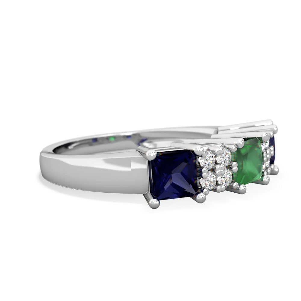 Emerald Three Stone Diamond Cluster 14K White Gold ring R2592