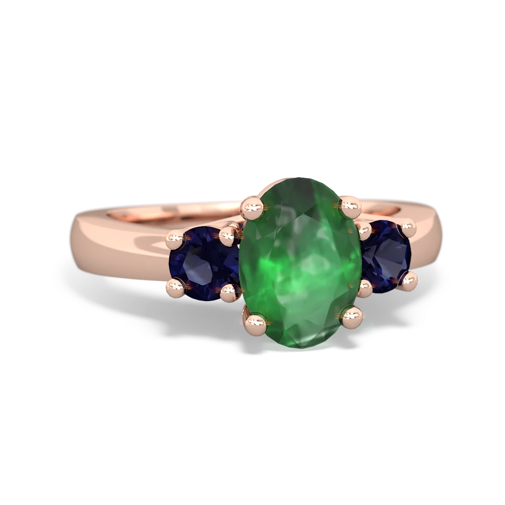 Emerald Three Stone Oval Trellis 14K Rose Gold ring R4024