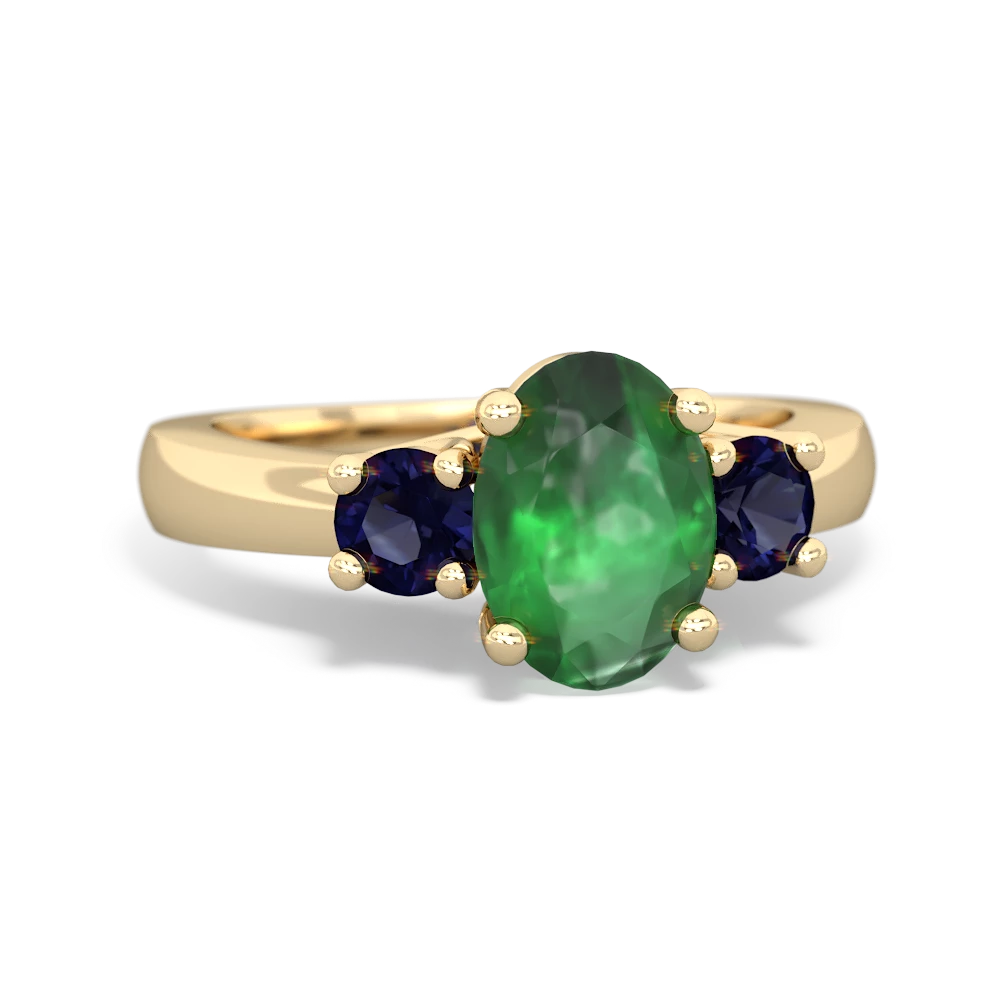 Emerald Three Stone Oval Trellis 14K Yellow Gold ring R4024