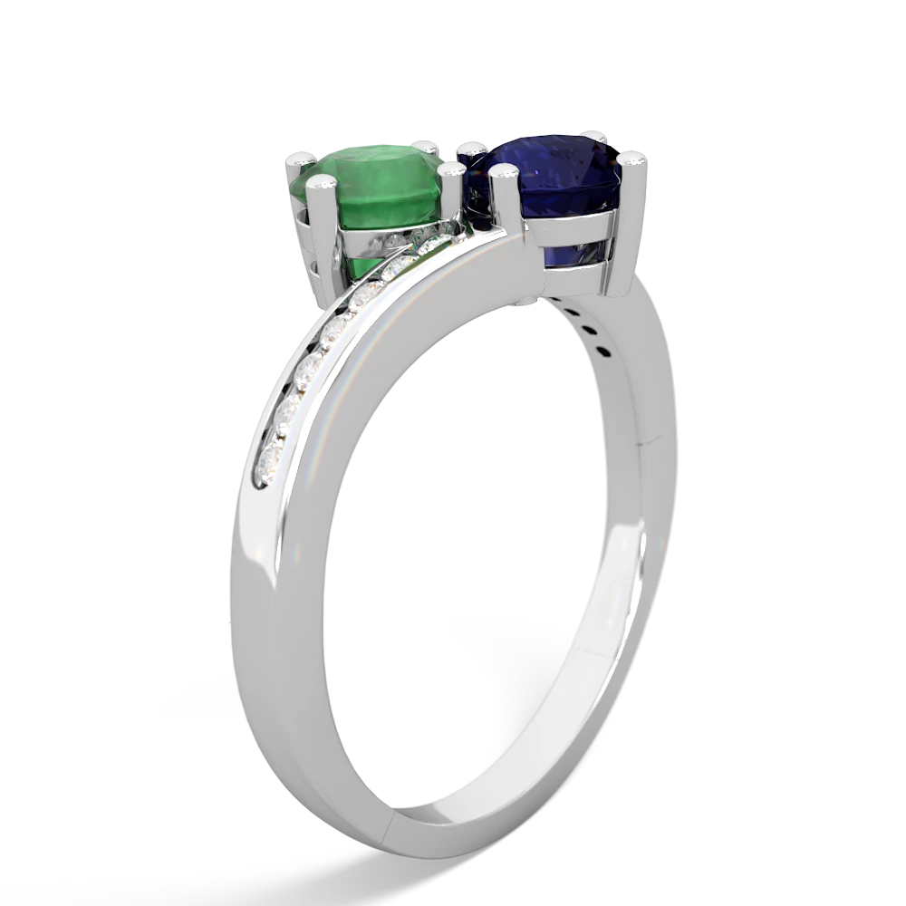 Emerald Channel Set Two Stone 14K White Gold ring R5303