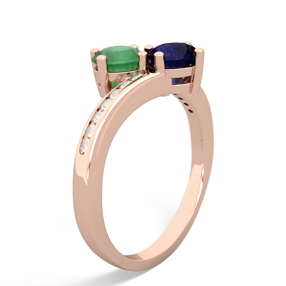 Emerald Channel Set Two Stone 14K Rose Gold ring R5303