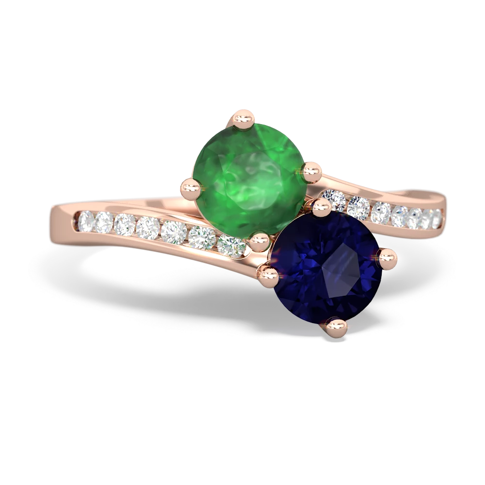 Emerald Channel Set Two Stone 14K Rose Gold ring R5303