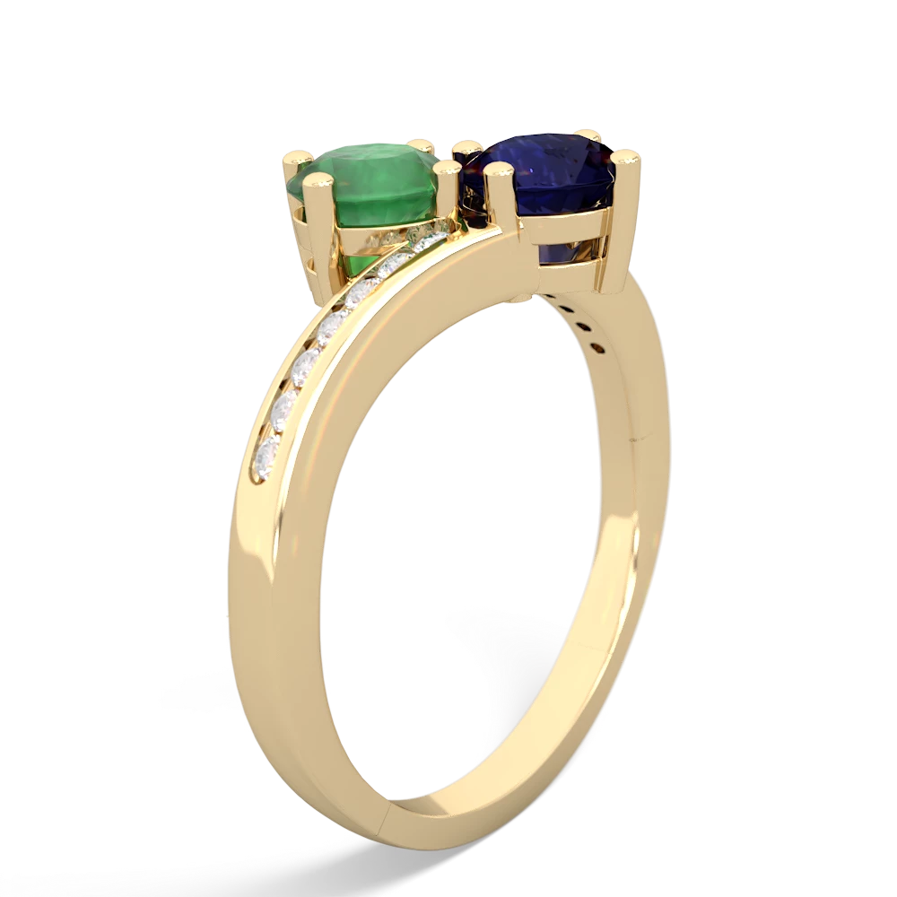 Emerald Channel Set Two Stone 14K Yellow Gold ring R5303