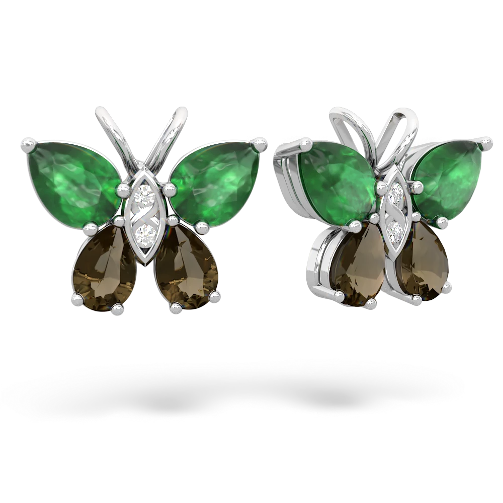 Emerald Butterfly 14K White Gold earrings E2215