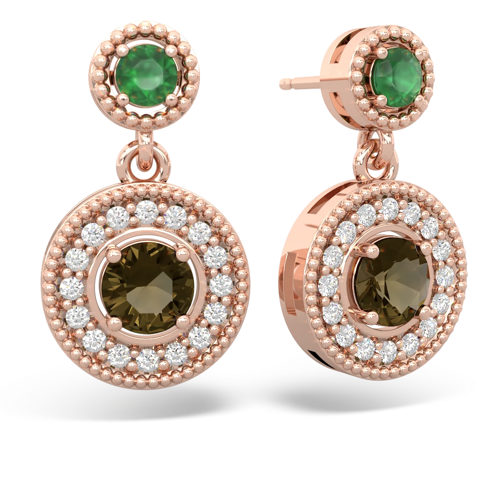 Emerald Halo Dangle 14K Rose Gold earrings E5319