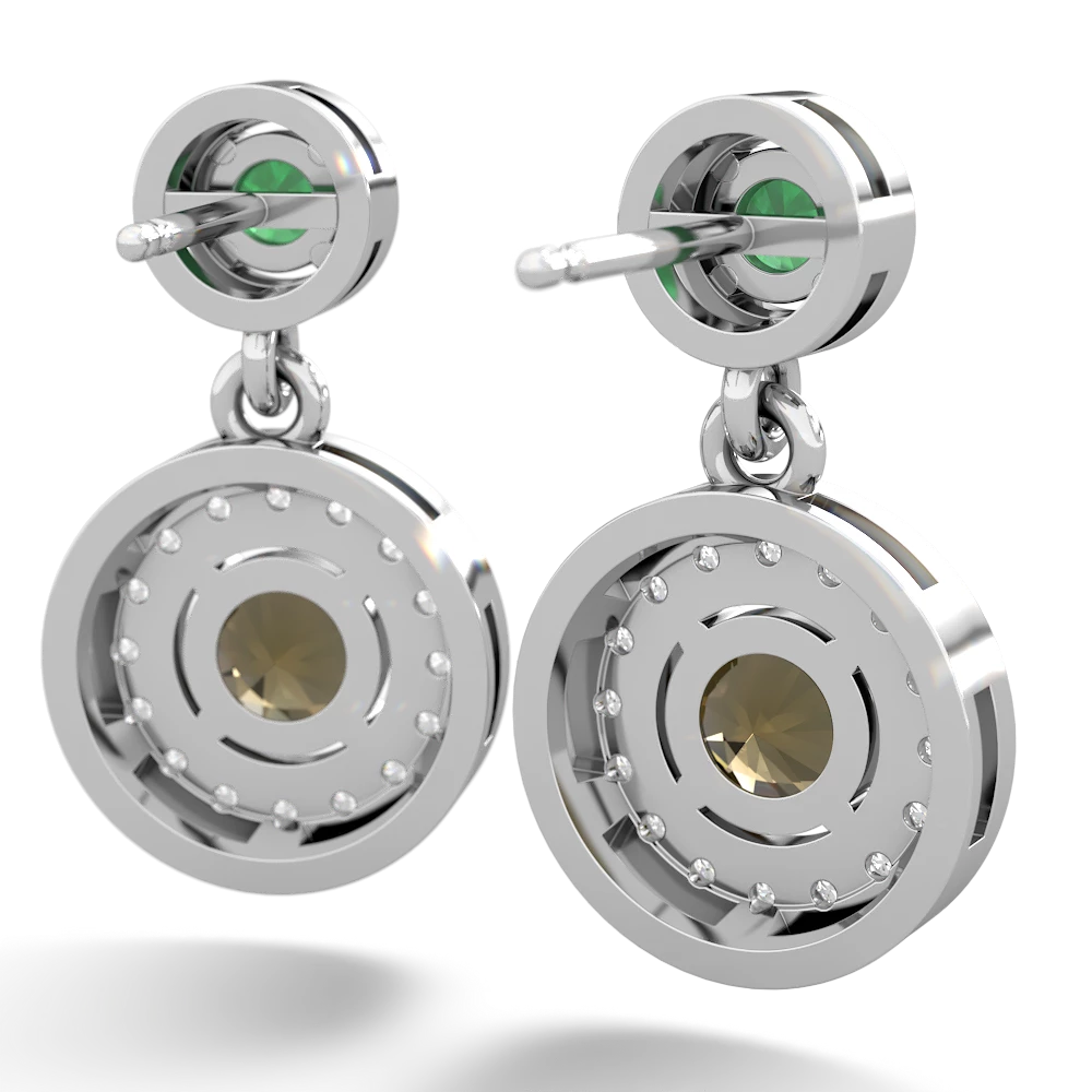 Emerald Halo Dangle 14K White Gold earrings E5319