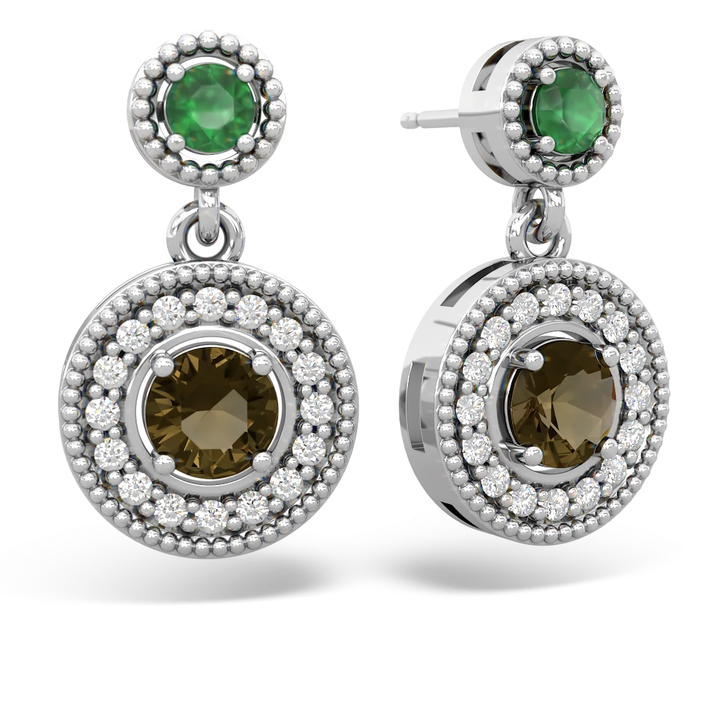 Emerald Halo Dangle 14K White Gold earrings E5319