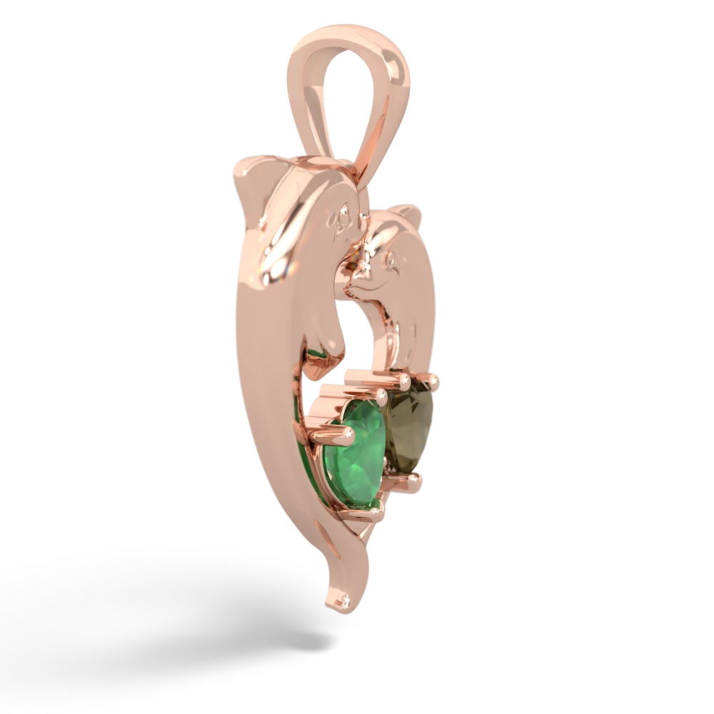 Emerald Dolphin Heart 14K Rose Gold pendant P5820